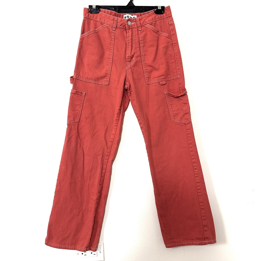S.O.N.G. Cargo Pants High Rise Carpenter Utility Burnt Orange Y2K Aesthetic 7/28